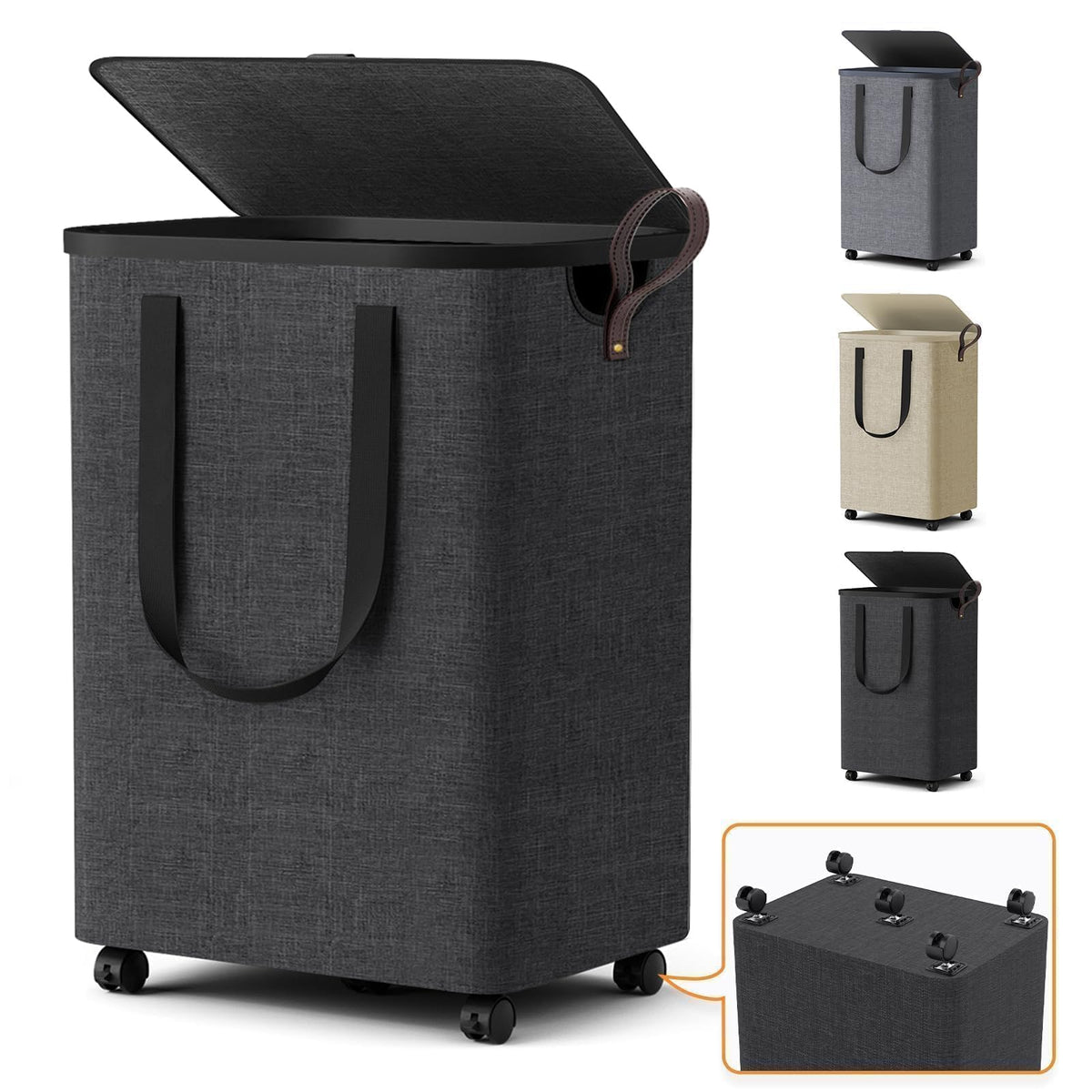 SmartKempt vista frontal del cesto gris oscuro, gran capacidad