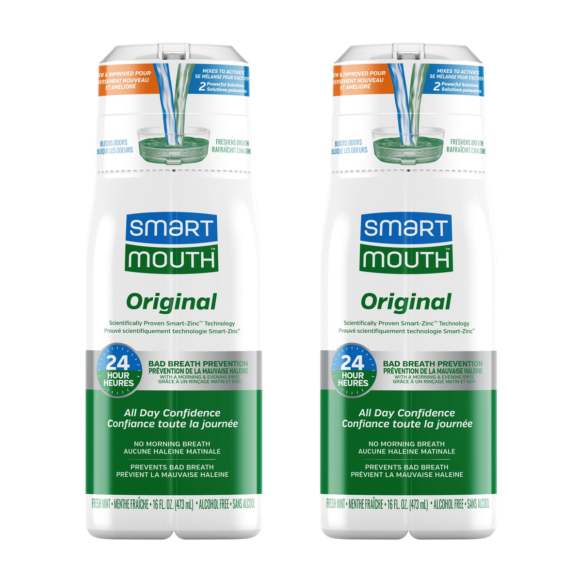 SmartMouth frente del pack mostrando etiquetas y beneficio de frescura duradera