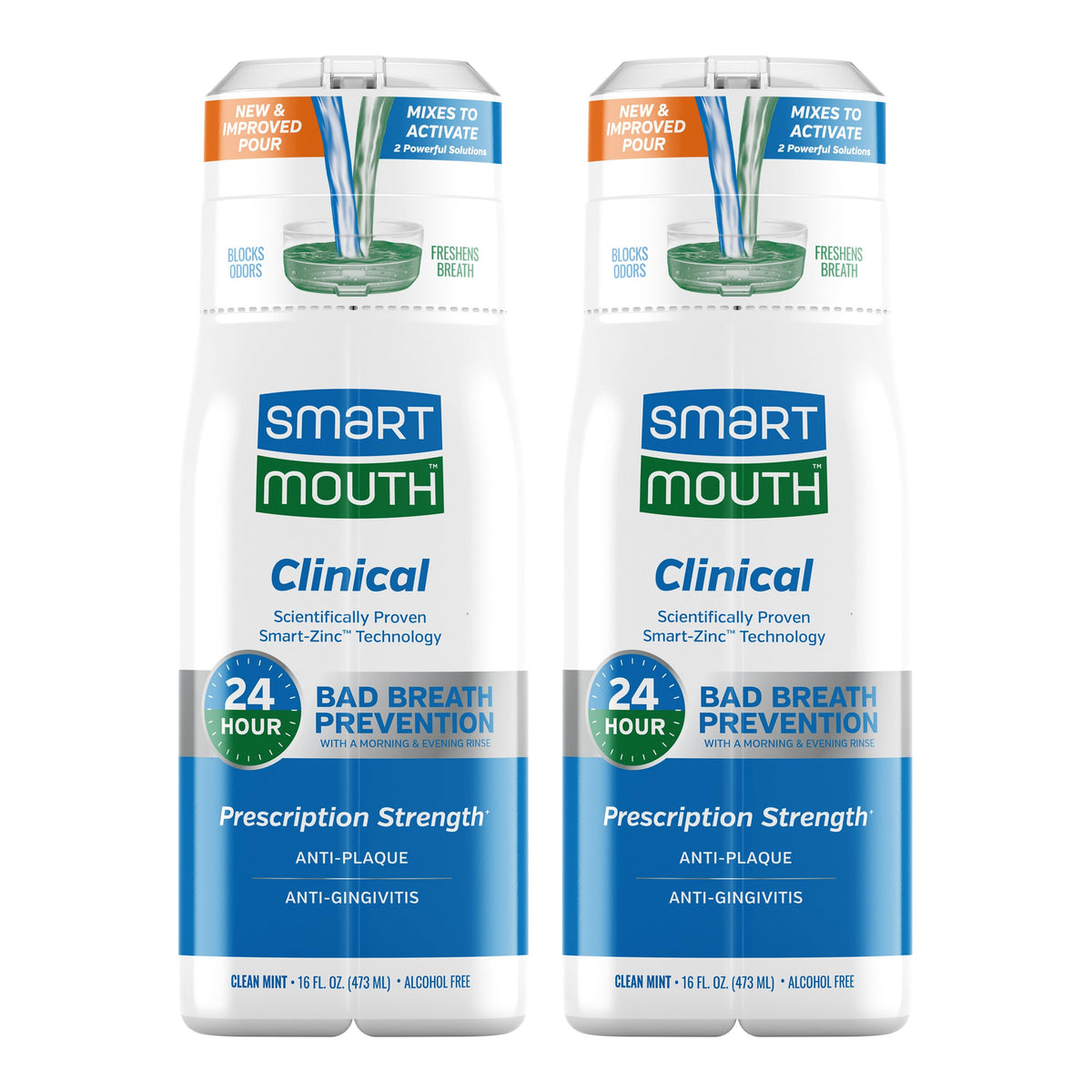 SmartMouth frontal pack de 2 botellas mostrando el envase y ahorro