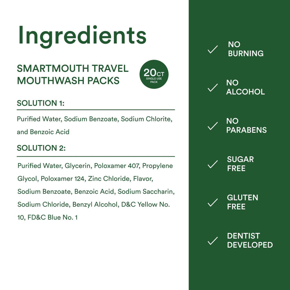 SmartMouth etiqueta de ingredientes clara para tranquilidad del usuario