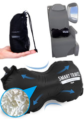 SmartTravel almohada lumbar empacada mostrando diseño compacto y facilidad de transporte