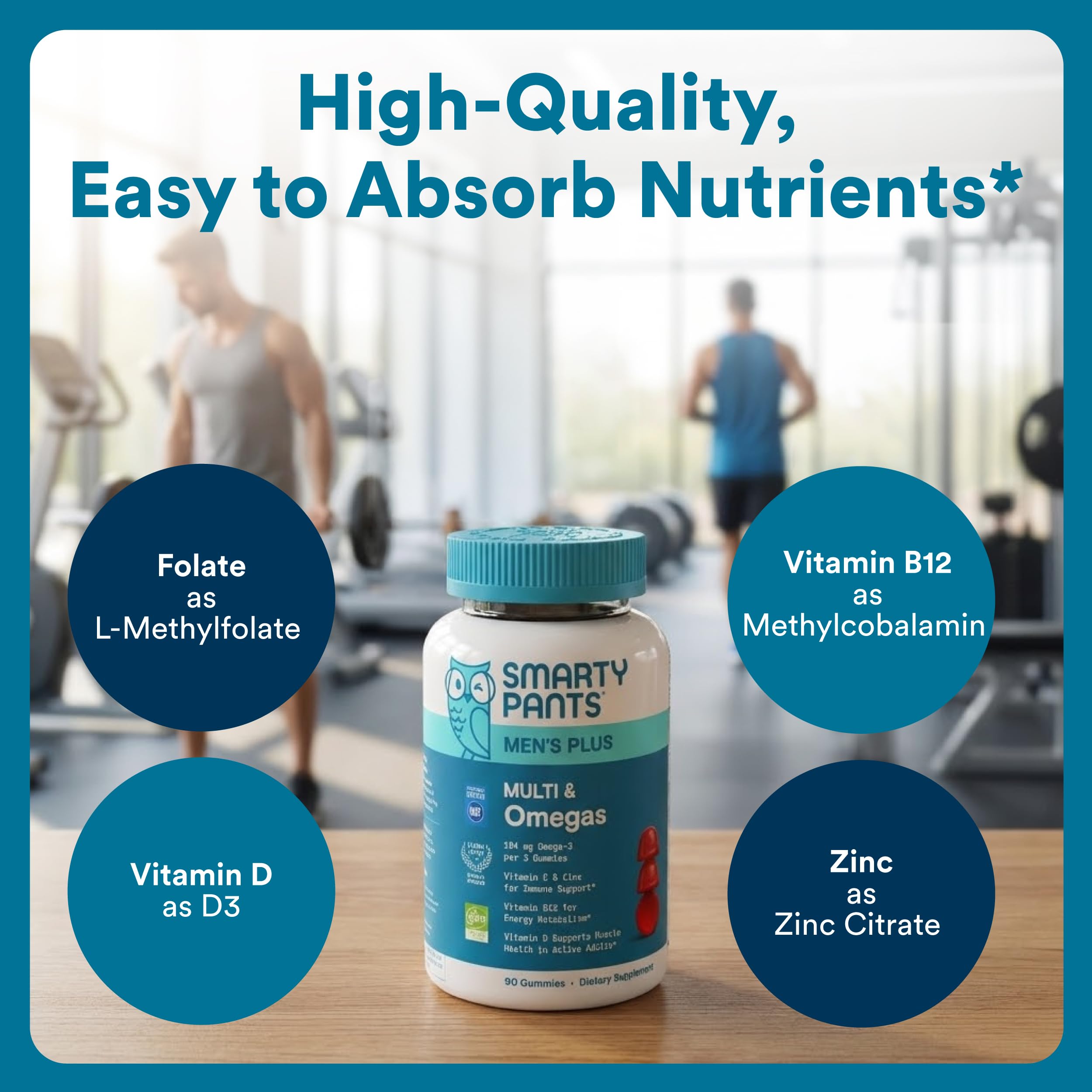 Etiqueta cercana de SmartyPants mostrando lista de nutrientes y pureza