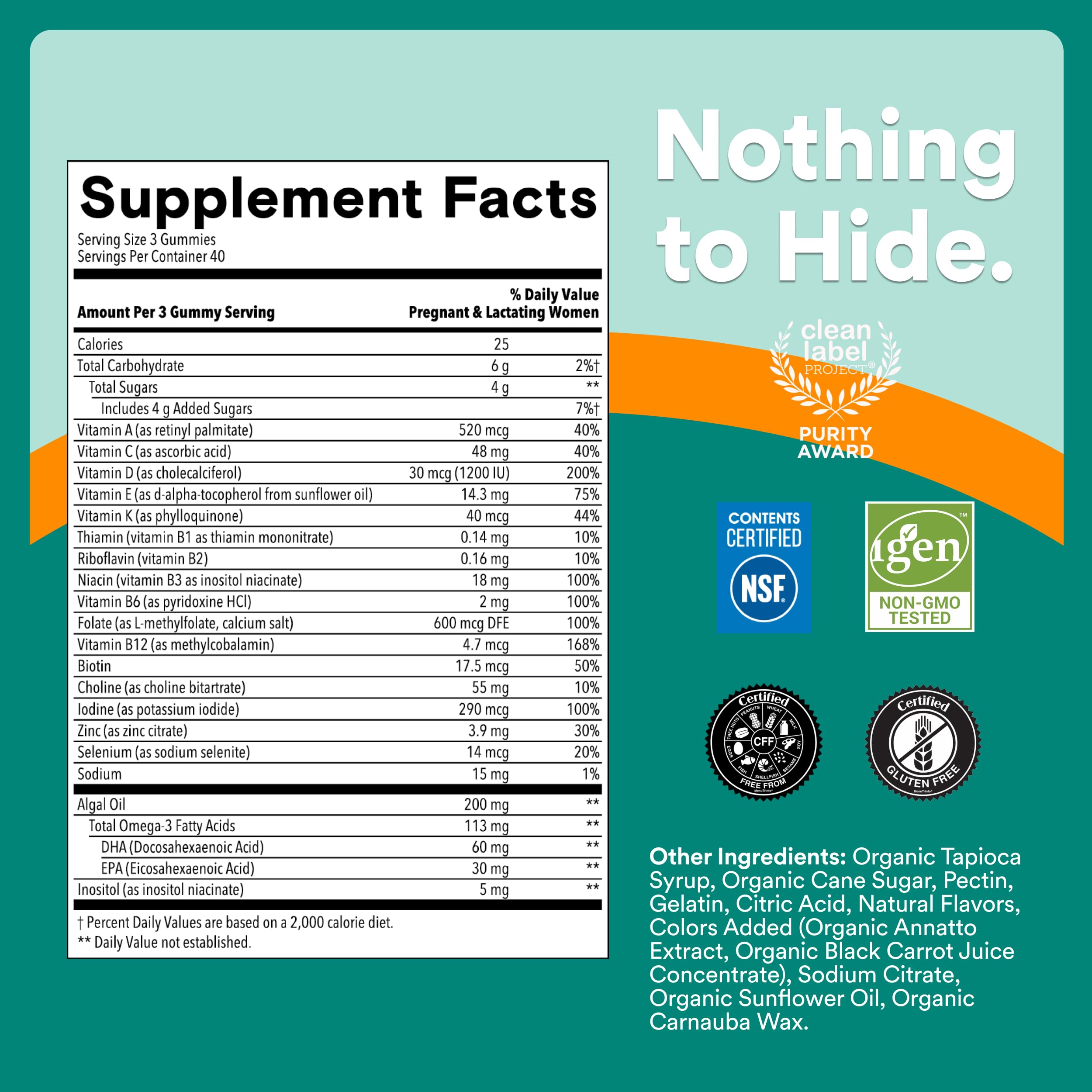 SmartyPants detalle de la etiqueta nutricional y lista de ingredientes