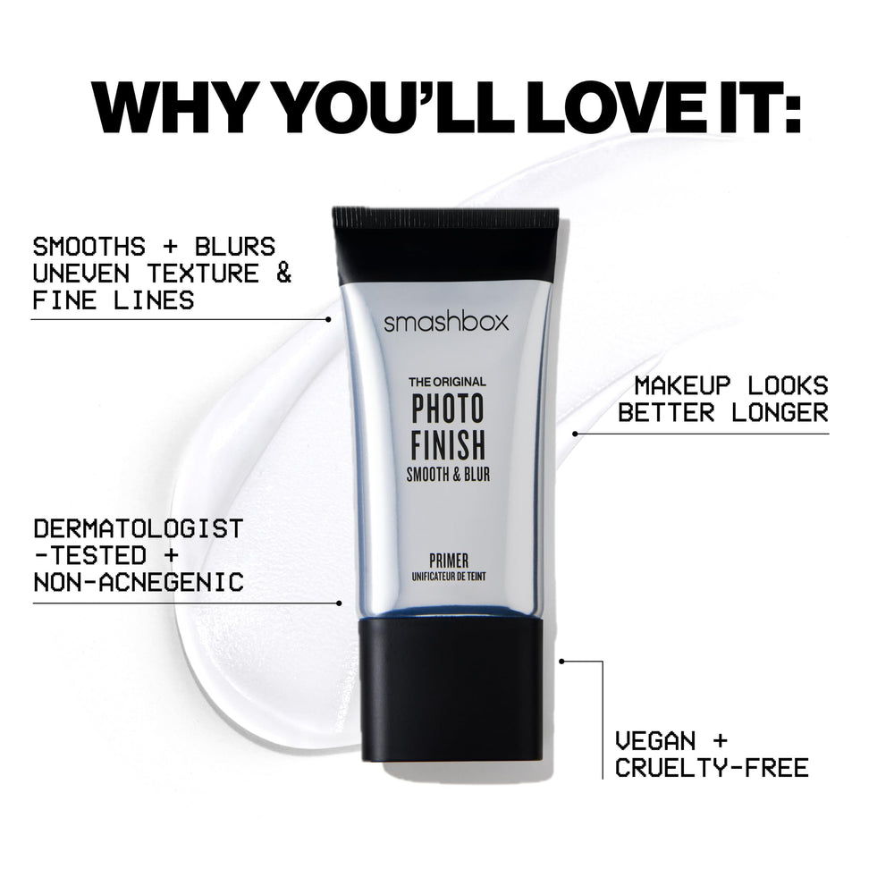 Smashbox primer etiqueta y lista de ingredientes con vitaminas A y E