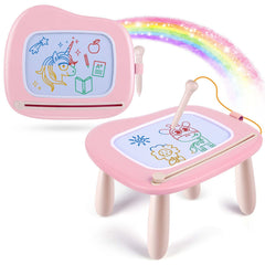 Smasiagon front view of pink doodle board shows colorful drawing area and benefits portability