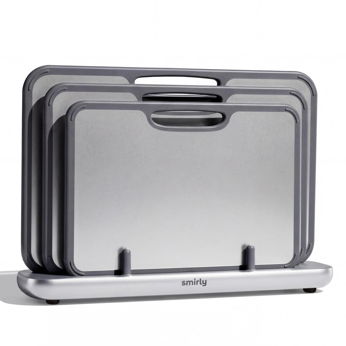 SMIRLY frente del set en empaque y borde plateado, organiza la cocina