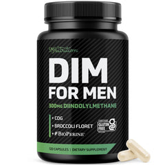 SMNutrition bottle front label showing DIM 300mg and 120-count benefits