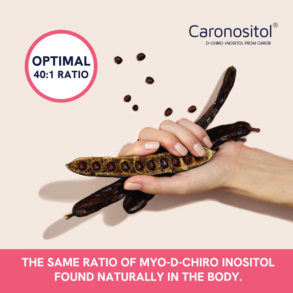 SMNutrition polvo de Myo y D‑Chiro en cucharilla mostrando proporción 40:1