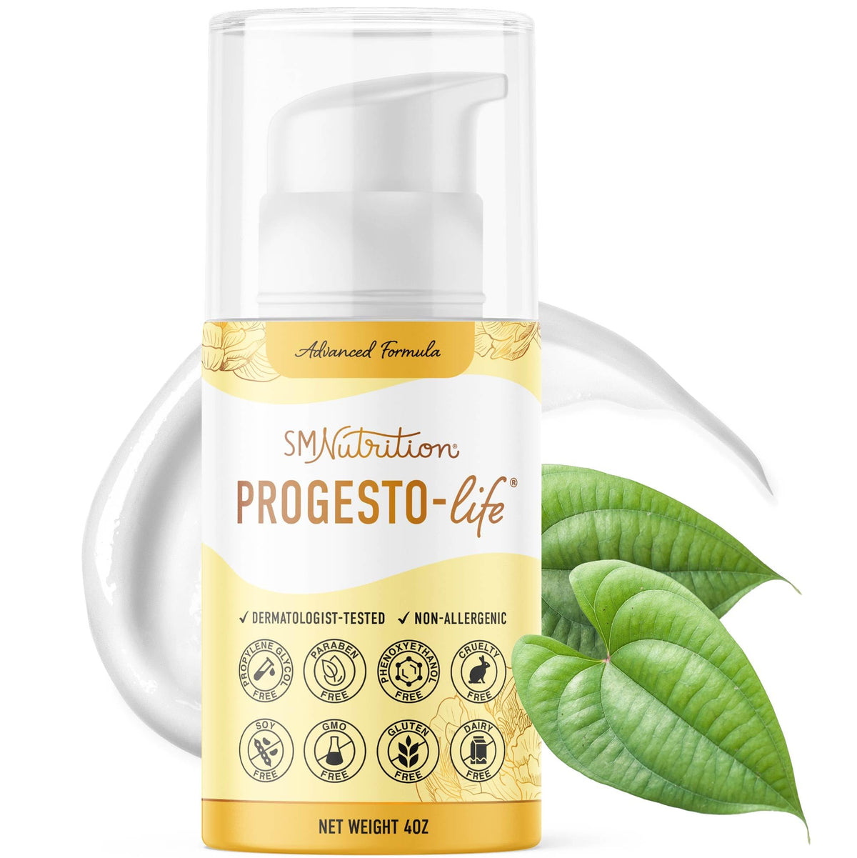 SMNutrition envase frontal mostrando 4 oz y 2000 mg de progesterona