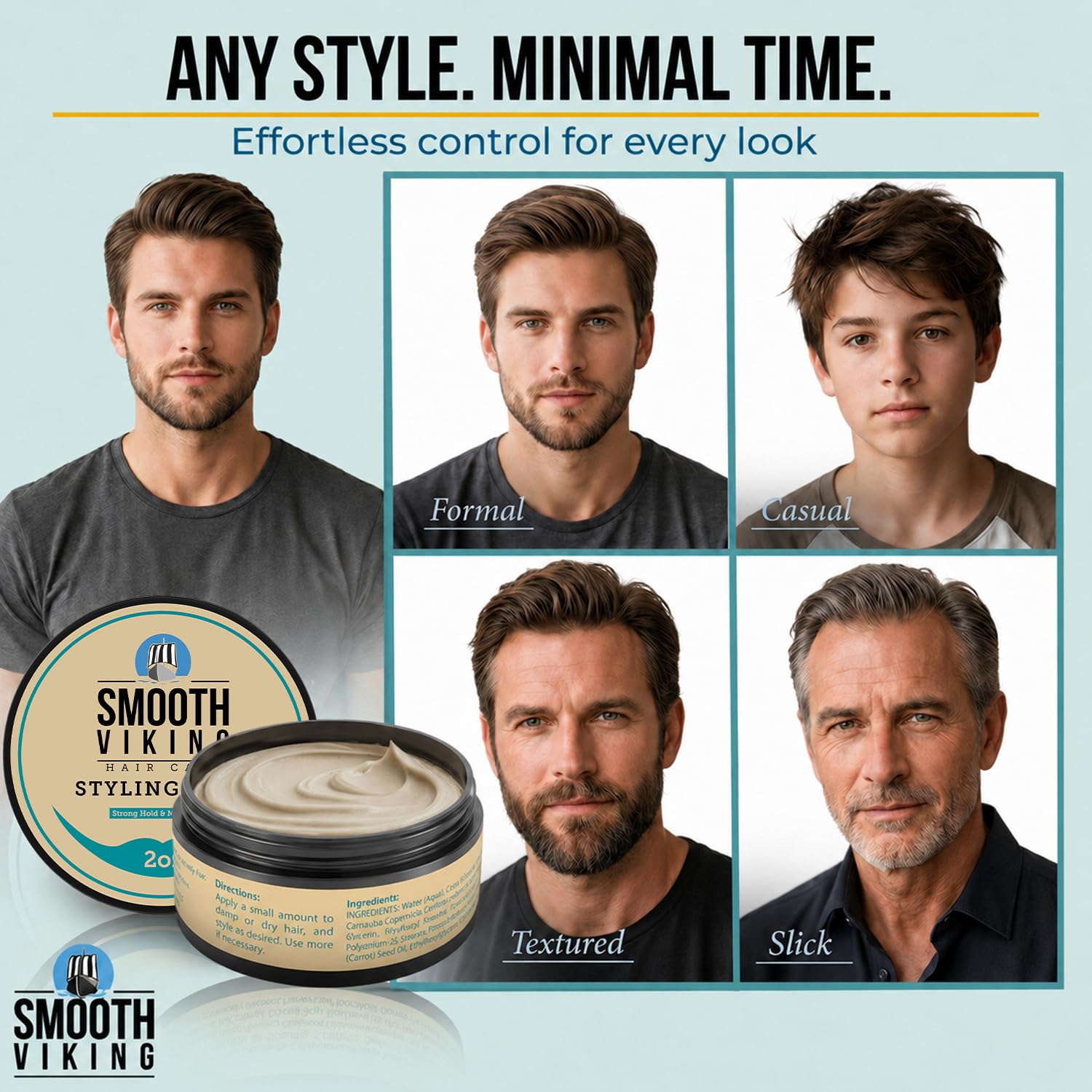 Smooth Viking aplicación en cabello masculino para peinado con textura