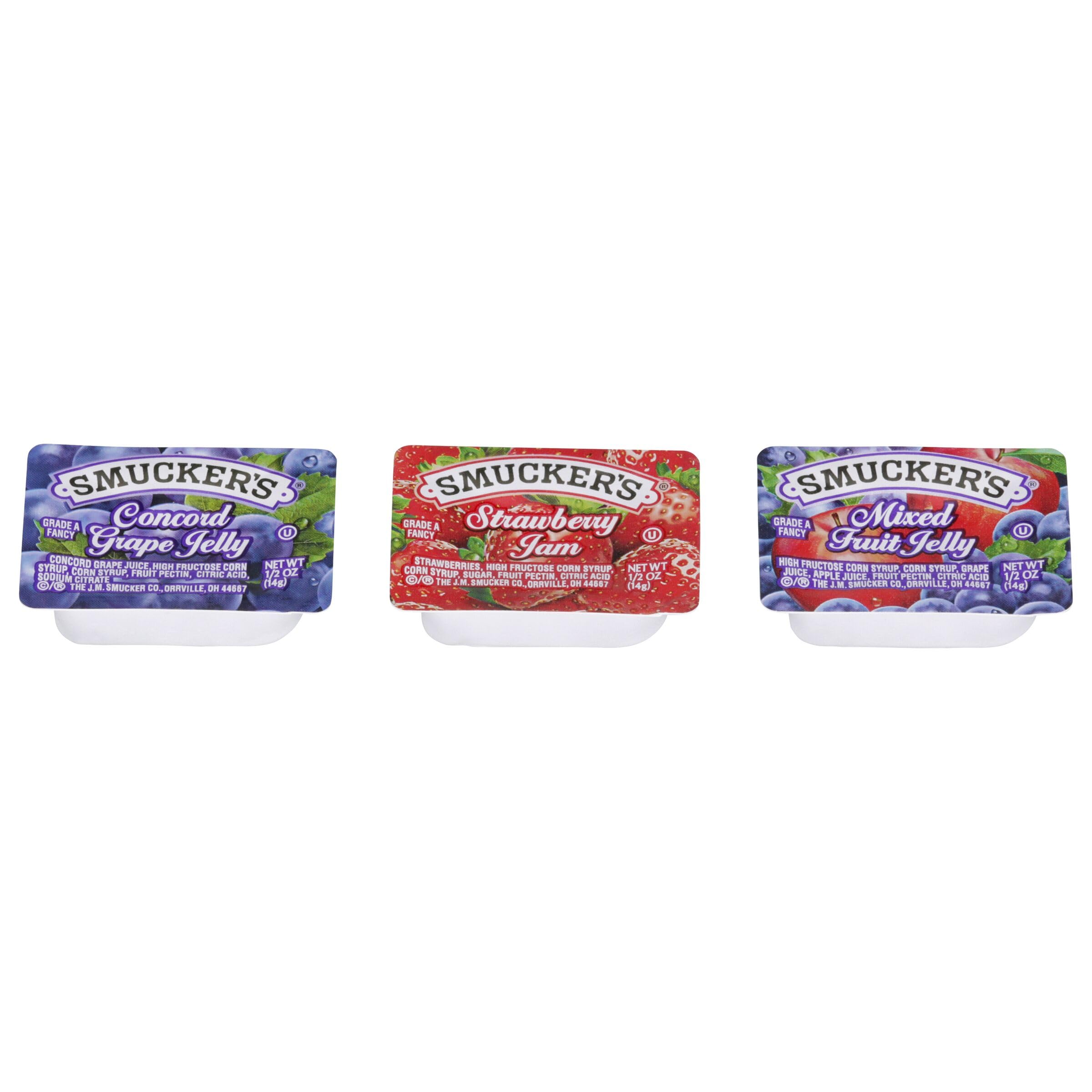Smucker's tarrina de ½ oz abierta mostrando porción lista para usar