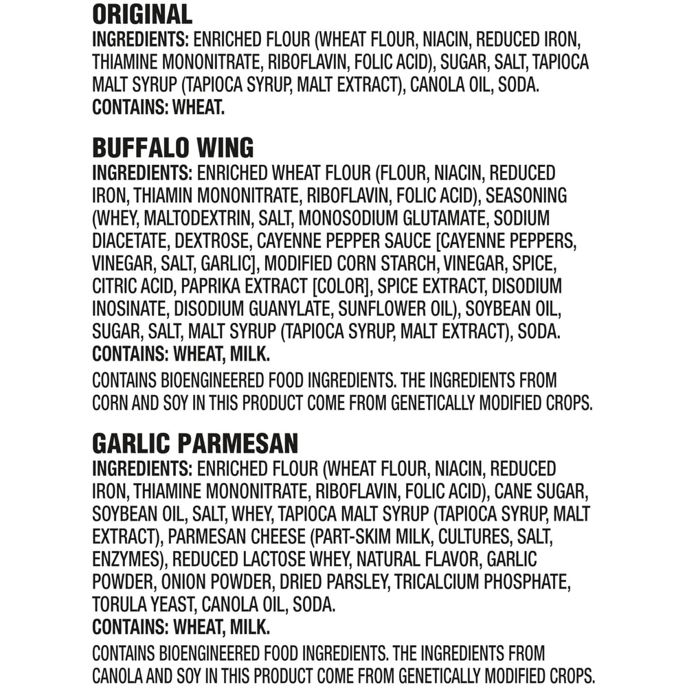 Snack Factory etiqueta nutricional y lista de ingredientes visible, información clara