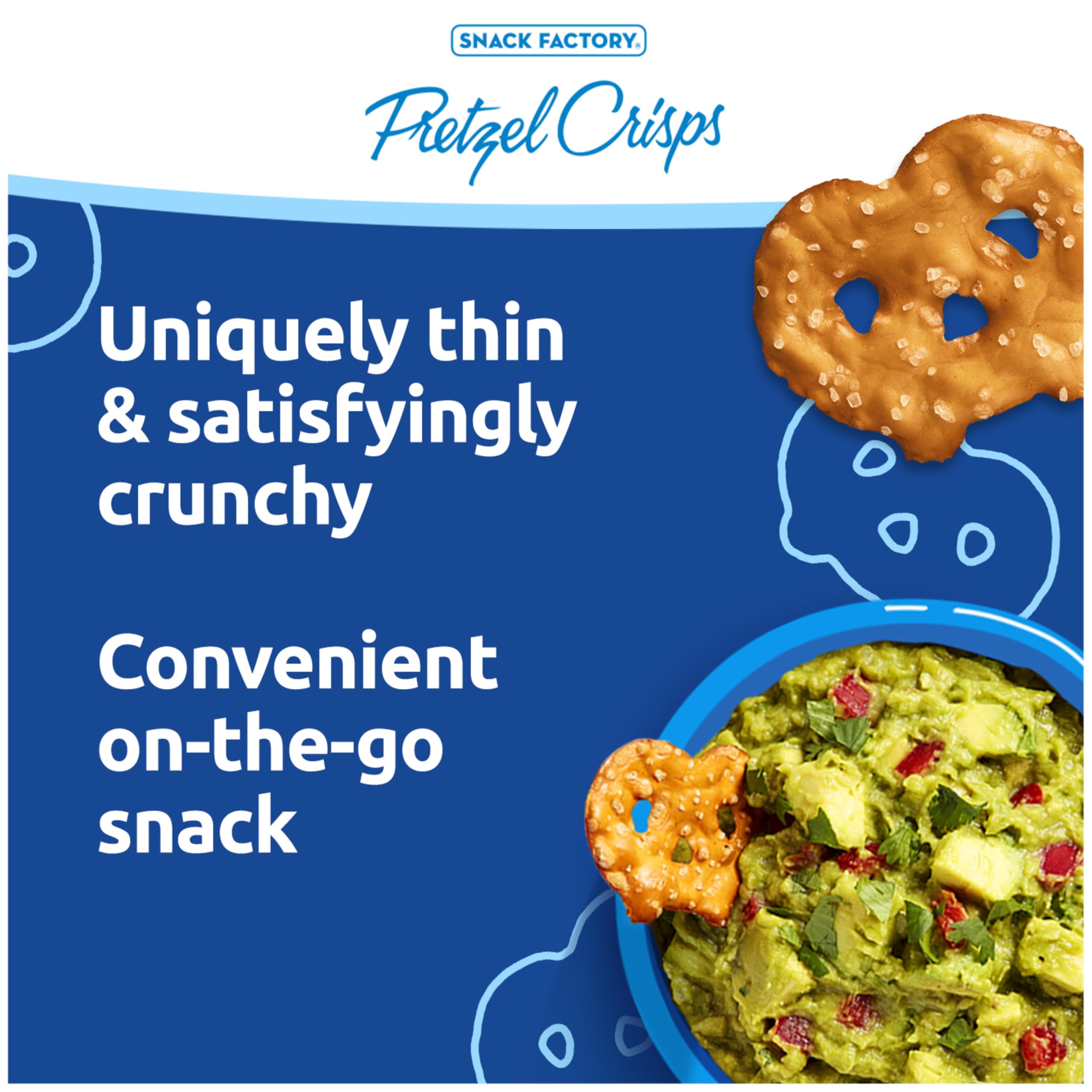 Snack Factory sobre individual abierto con Pretzel Crisps listos para comer