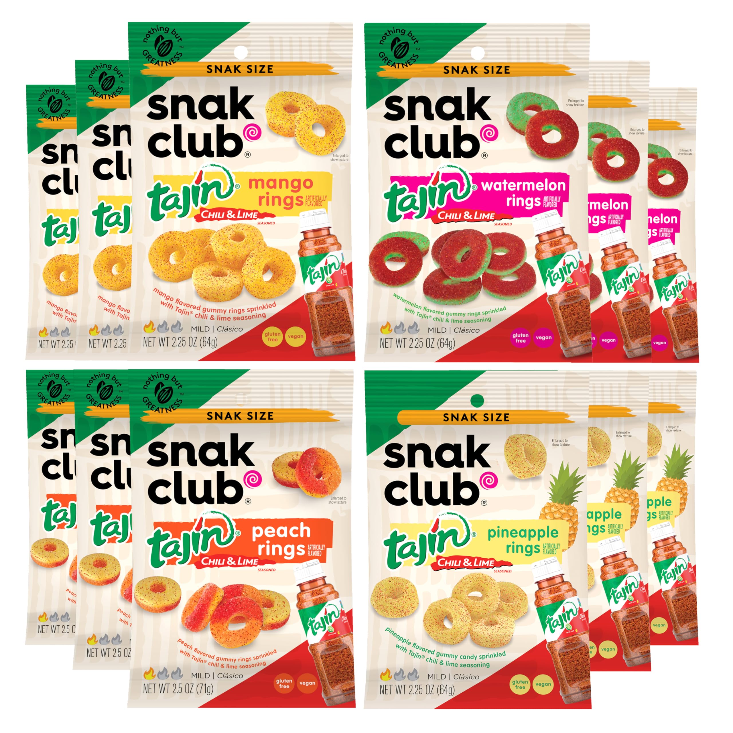 Snak Club frente del paquete variedad mostrando sabores y bolsitas prácticas