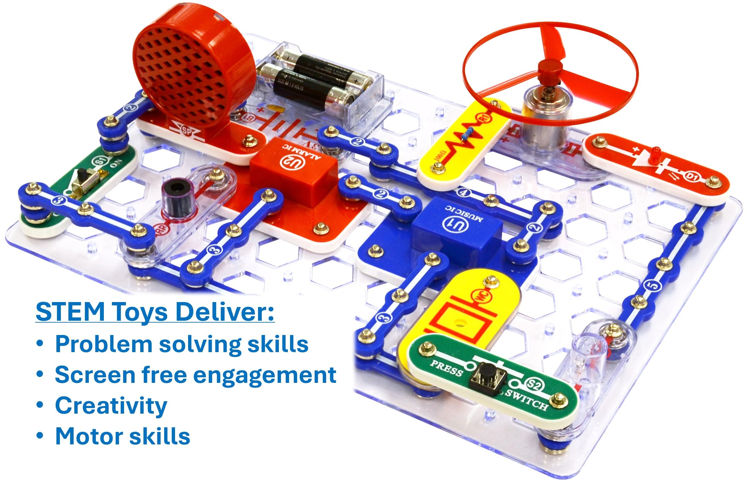 Snap Circuits montaje en rejilla demostrando ensamblaje simple y reutilizable