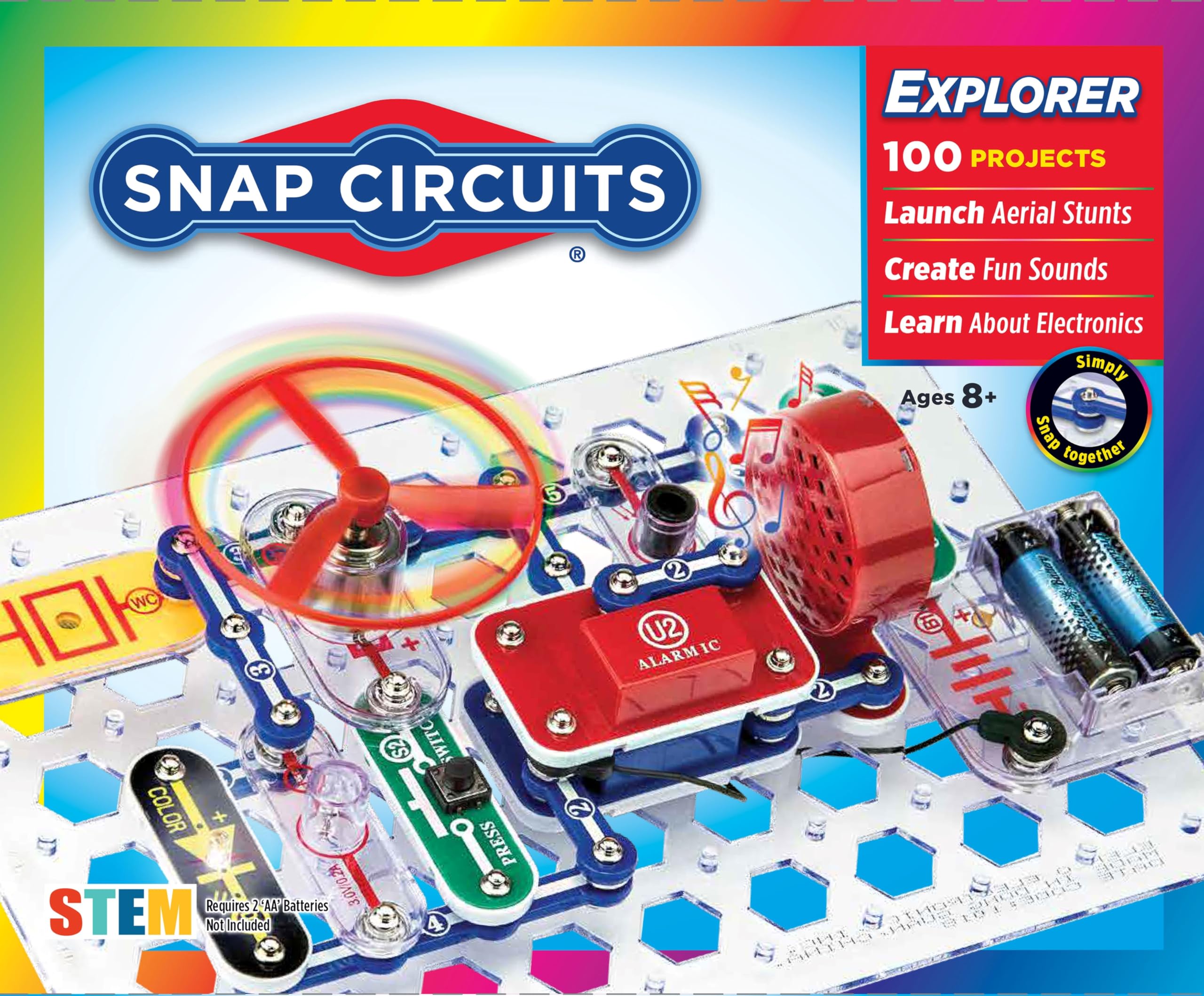 Snap Circuits frontal del empaque mostrando contenido y beneficios educativos