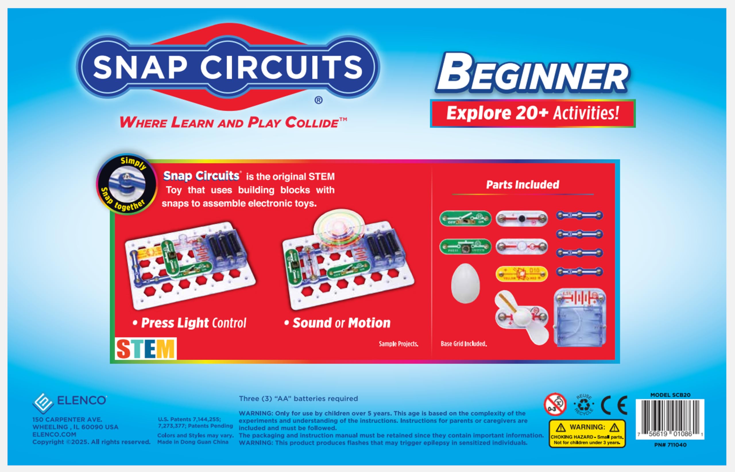Snap Circuits piezas dispuestas ordenadas para montaje rápido y seguro