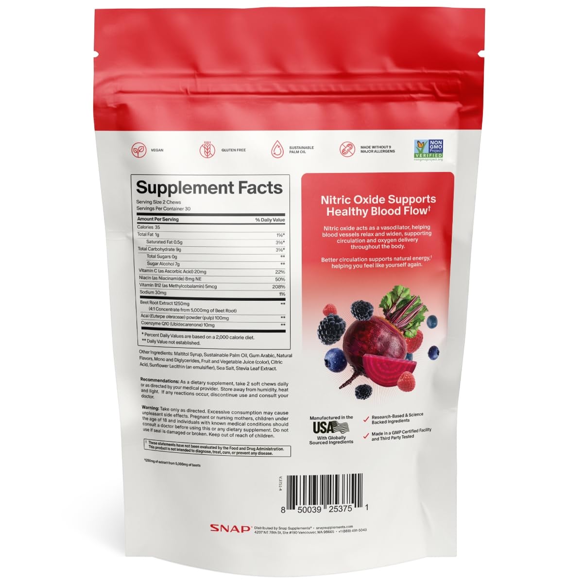 Snap Supplements bolsa en bolsillo de mochila mostrando transporte fácil