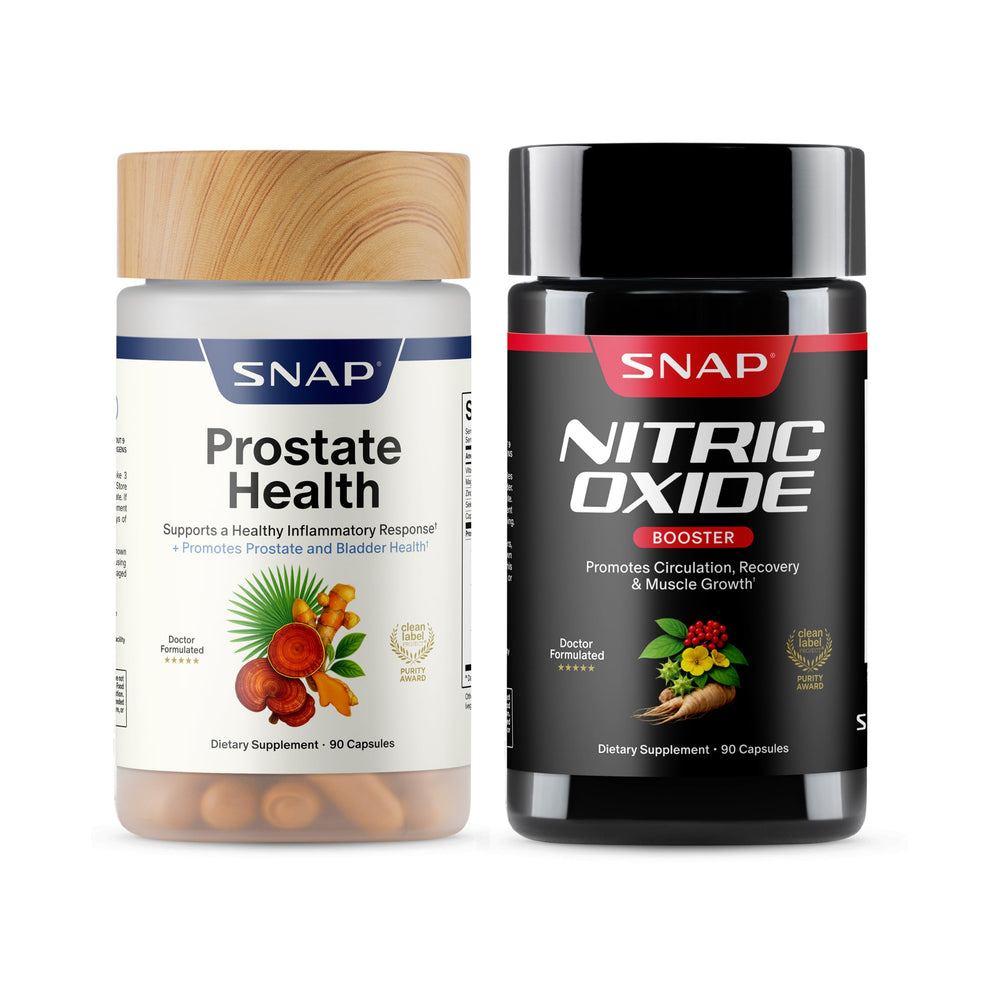 Snap Supplements pack frontal mostrando ambos frascos y beneficios claros