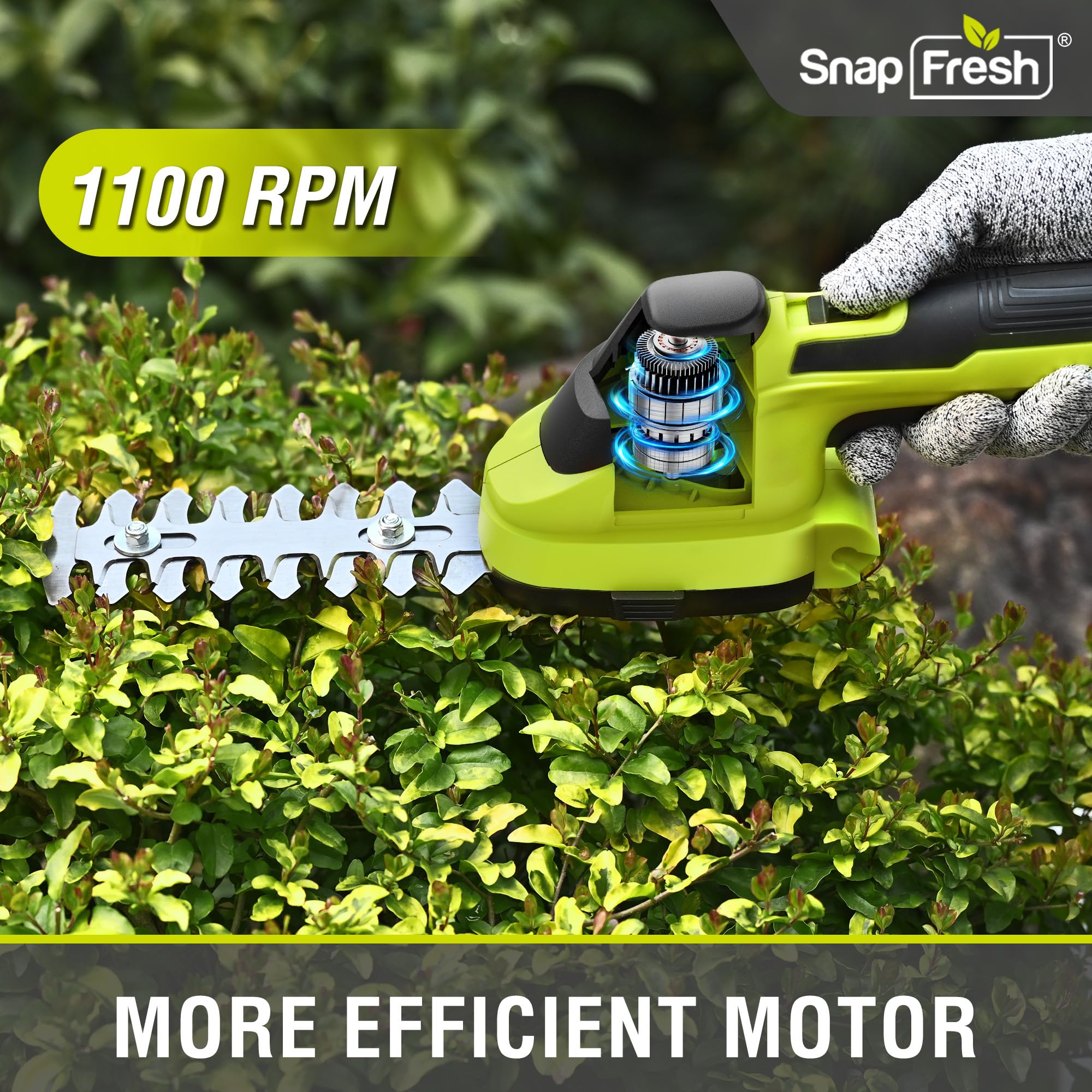 SnapFresh 1500mAh battery with charger displayed for cordless continuous work