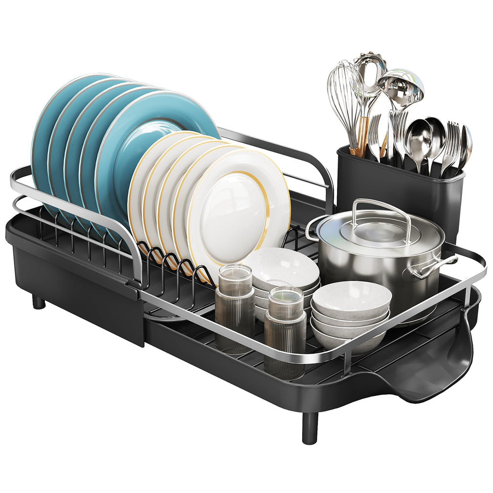 SNTD rack loaded with plates, bowls and cups to demonstrate organized drying capability