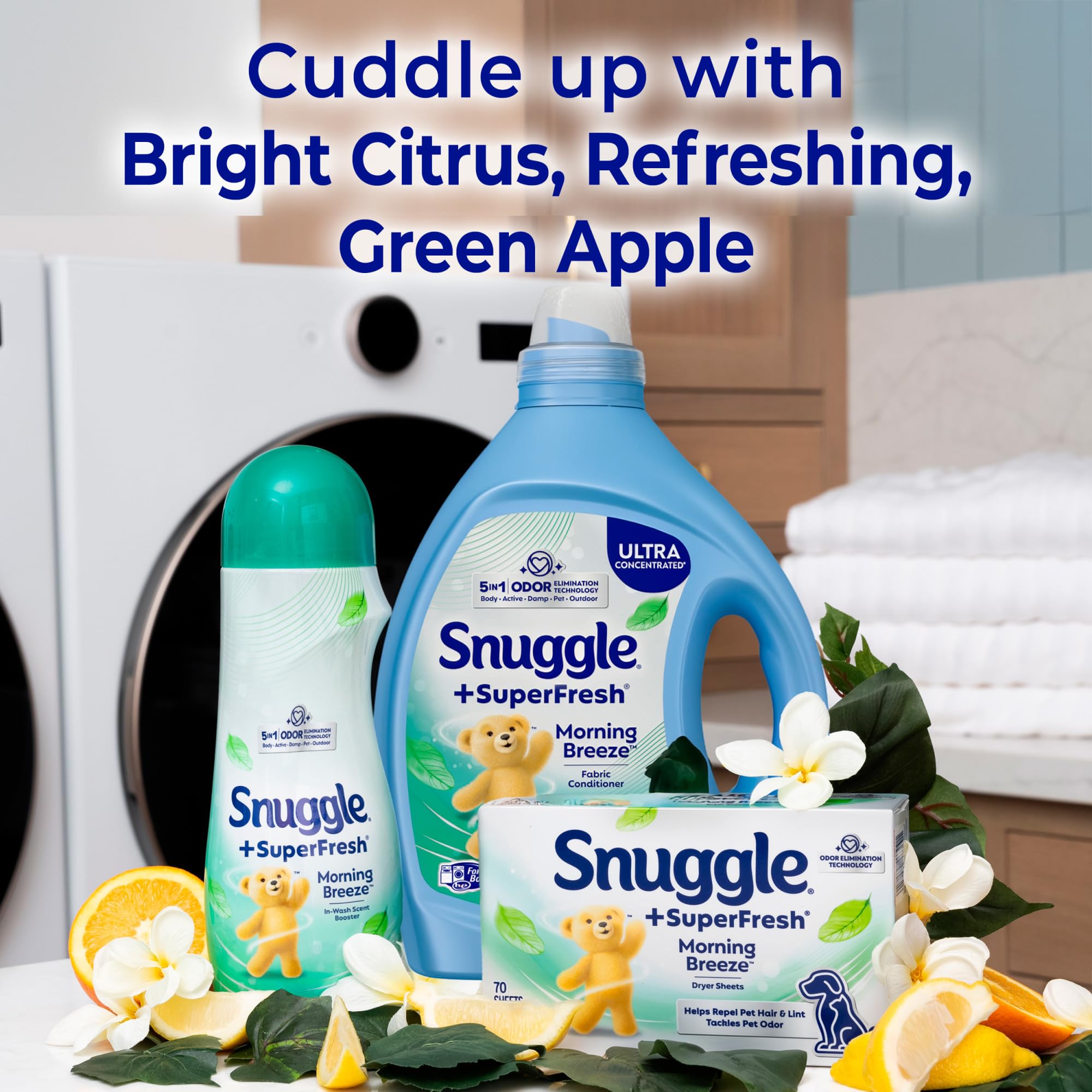 Snuggle frasco que indica hasta 150 cargas medias por envase