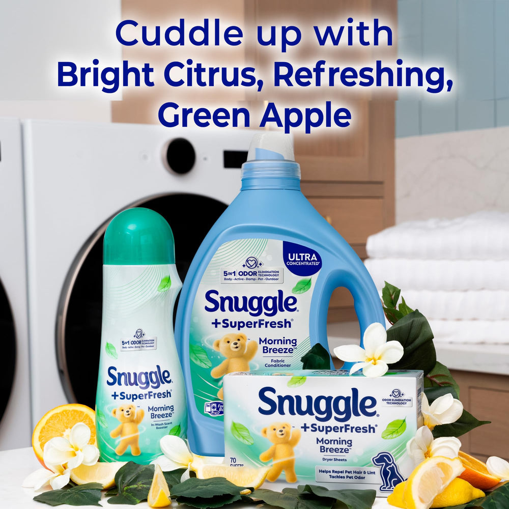 Snuggle frasco que indica hasta 150 cargas medias por envase