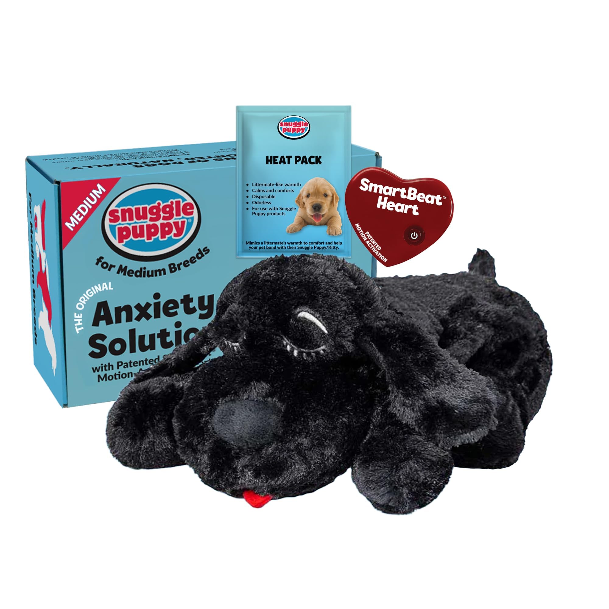 Snuggle Puppy peluche negro frontal mostrando tamaño y suavidad para confort