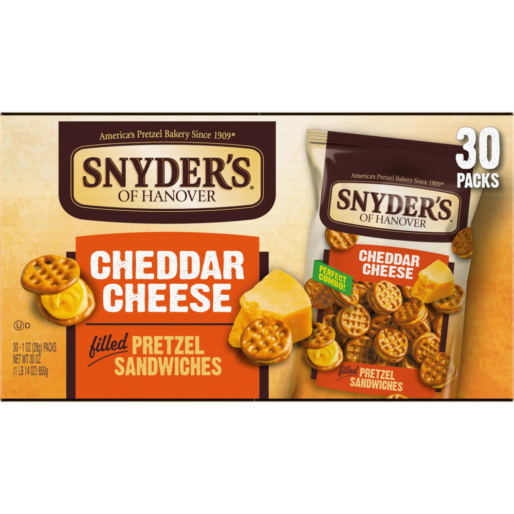 Snyder's of Hanover etiqueta con ingredientes y aviso de instalación sin cacahuates