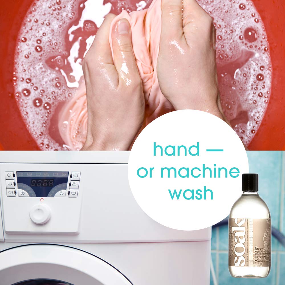 Manos lavando una prenda delicada con Soak, beneficio: limpieza sin frotar agresivo
