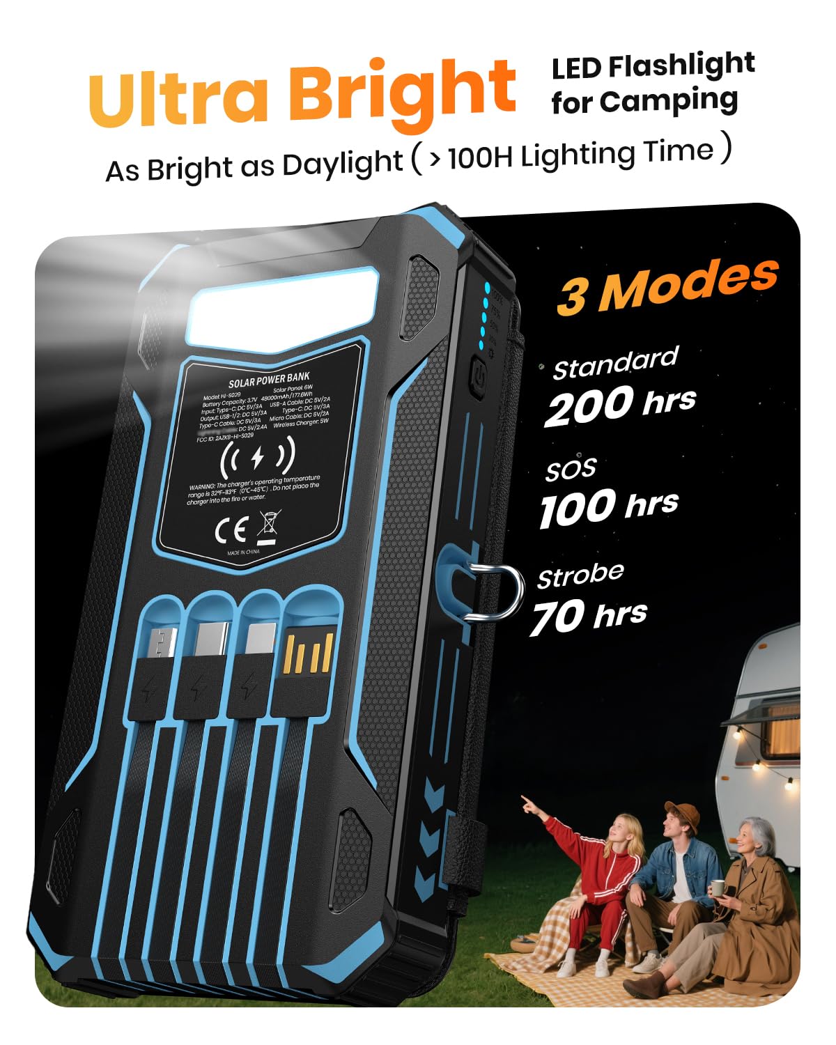 SOARAISE power bank en acampada cargando dispositivos, respaldo energético fiable