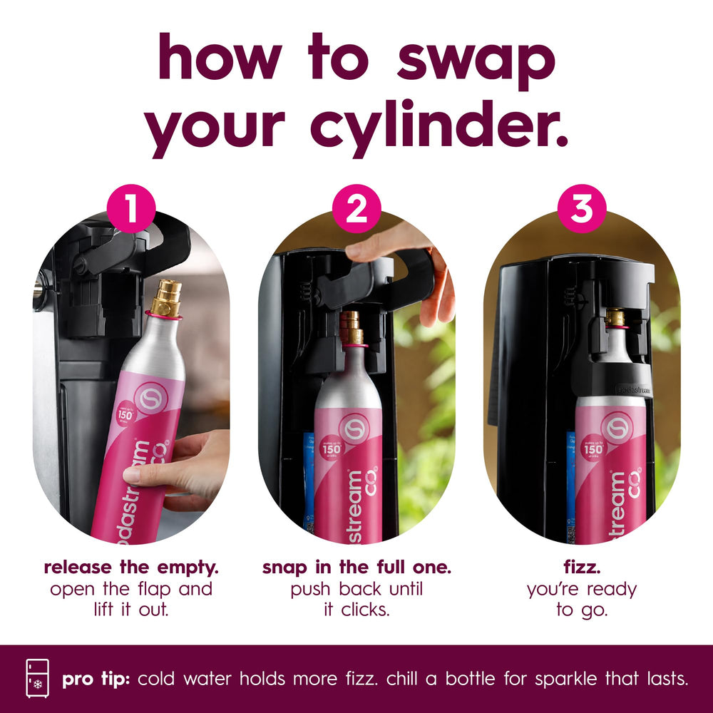 sodastream tres cilindros agrupados mostrando color rosa y volumen