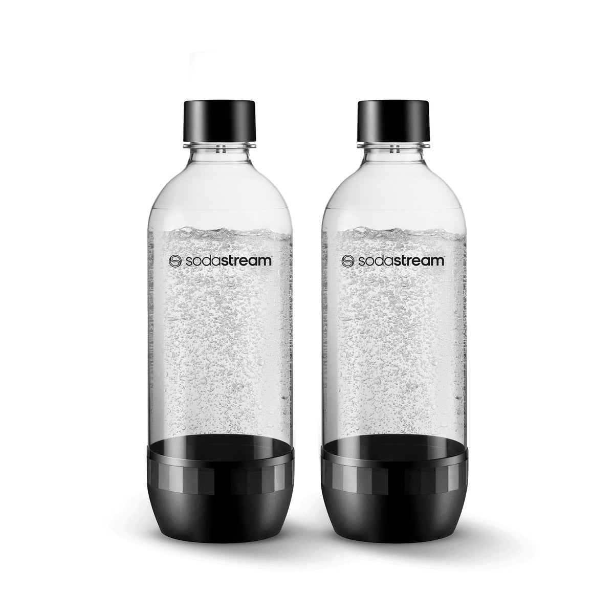 sodastream pack de dos botellas negras 1L frontal muestra reutilización