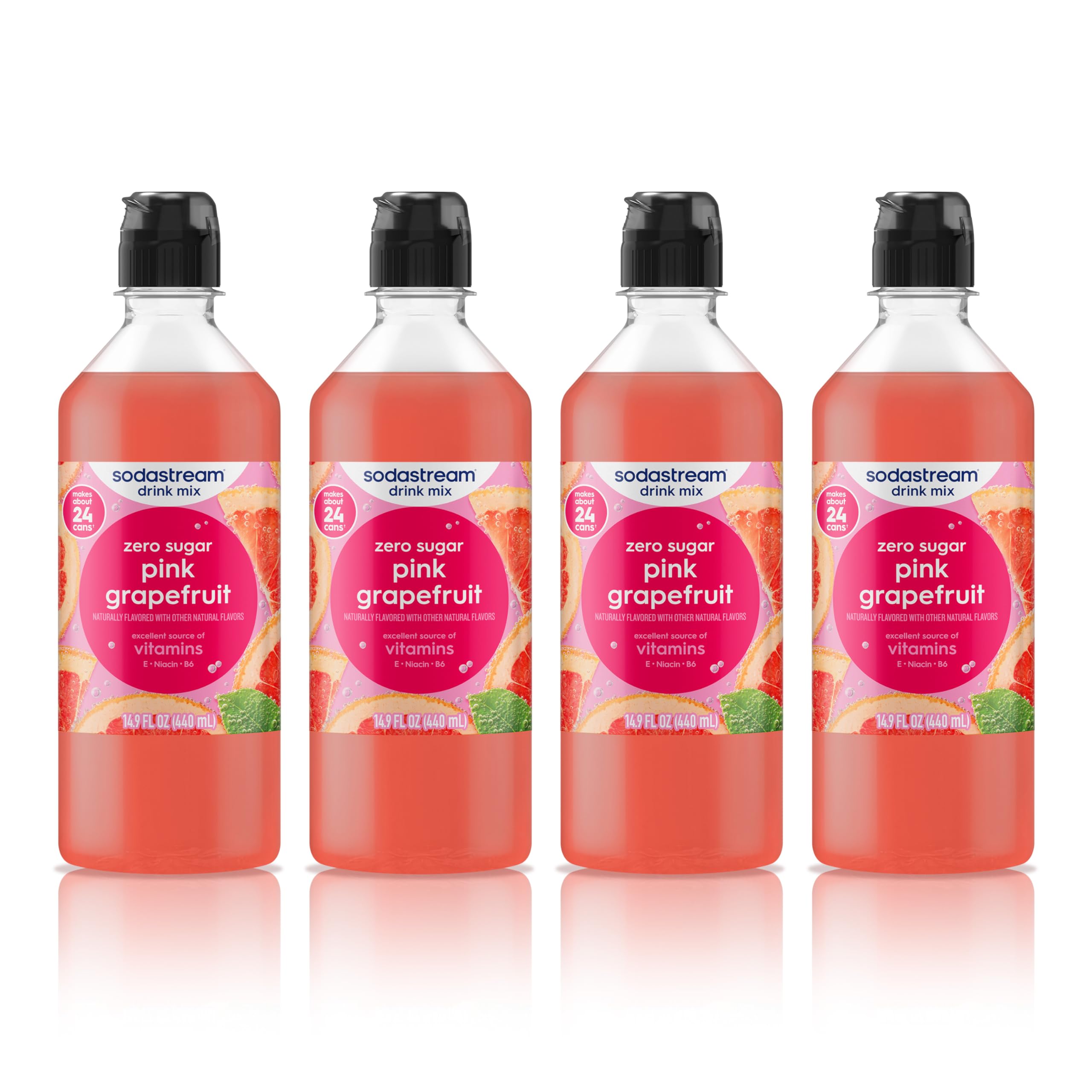 sodastream pack frontal de cuatro botellas pomelo para múltiples bebidas