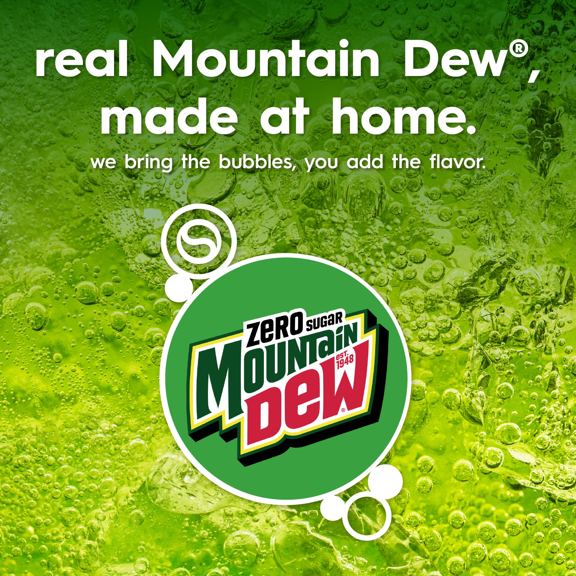 SodaStream detalle de etiqueta Mountain Dew Zero Sugar mostrando información clave
