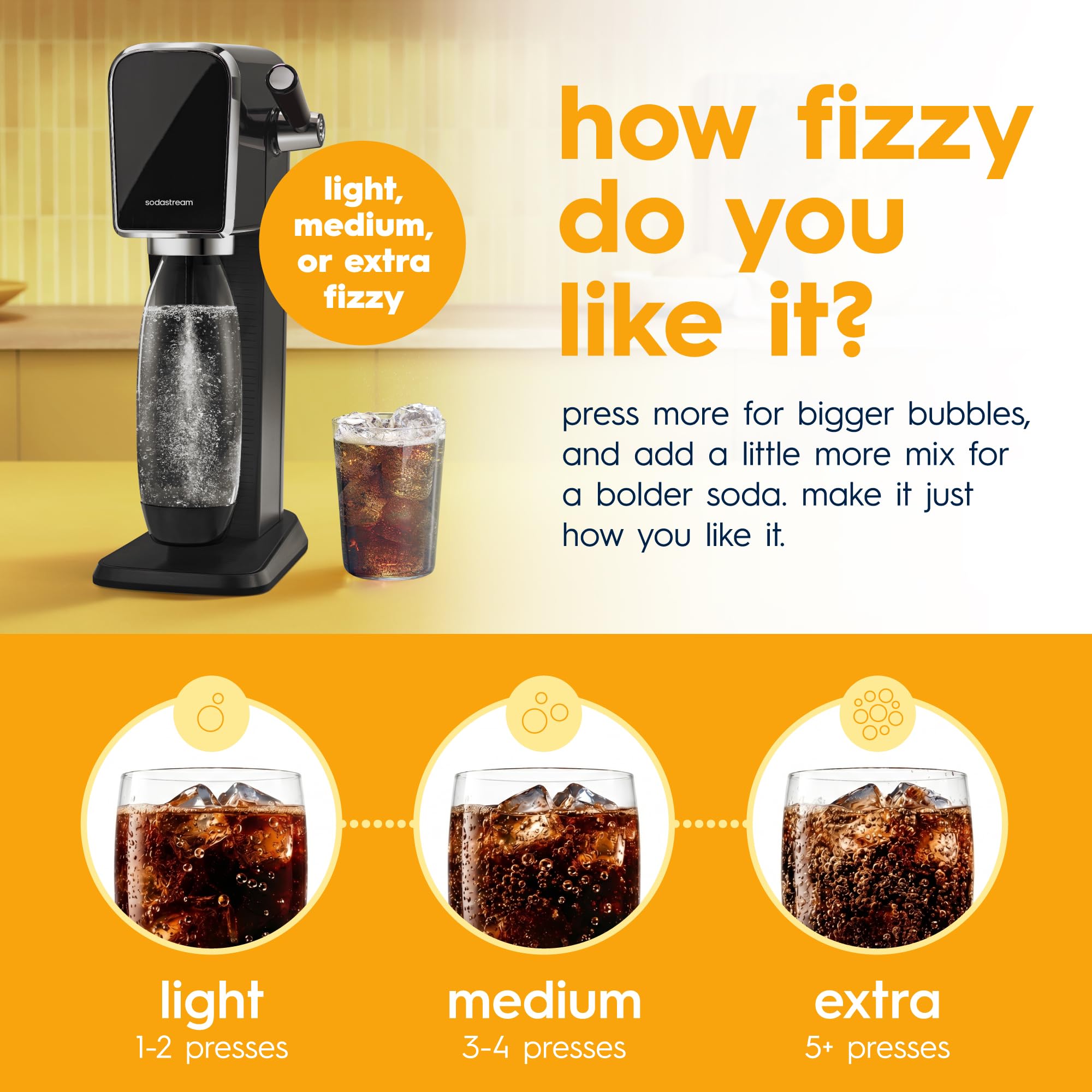 sodastream persona sirviendo bebida mostrando facilidad de uso