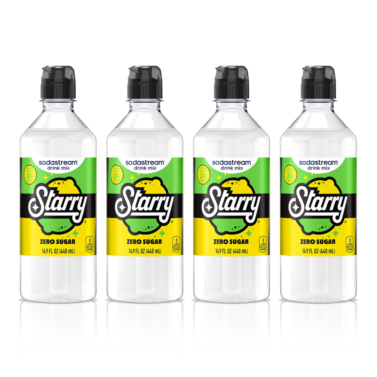 sodastream Starry Zero frente del pack mostrando cuatro botellas y beneficio de ahorro