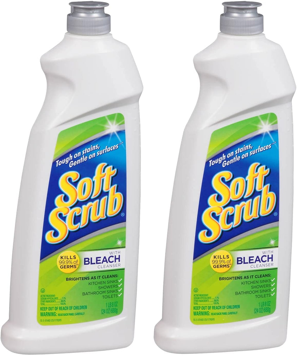 Soft Scrub envase frontal mostrando etiqueta y uso para baños