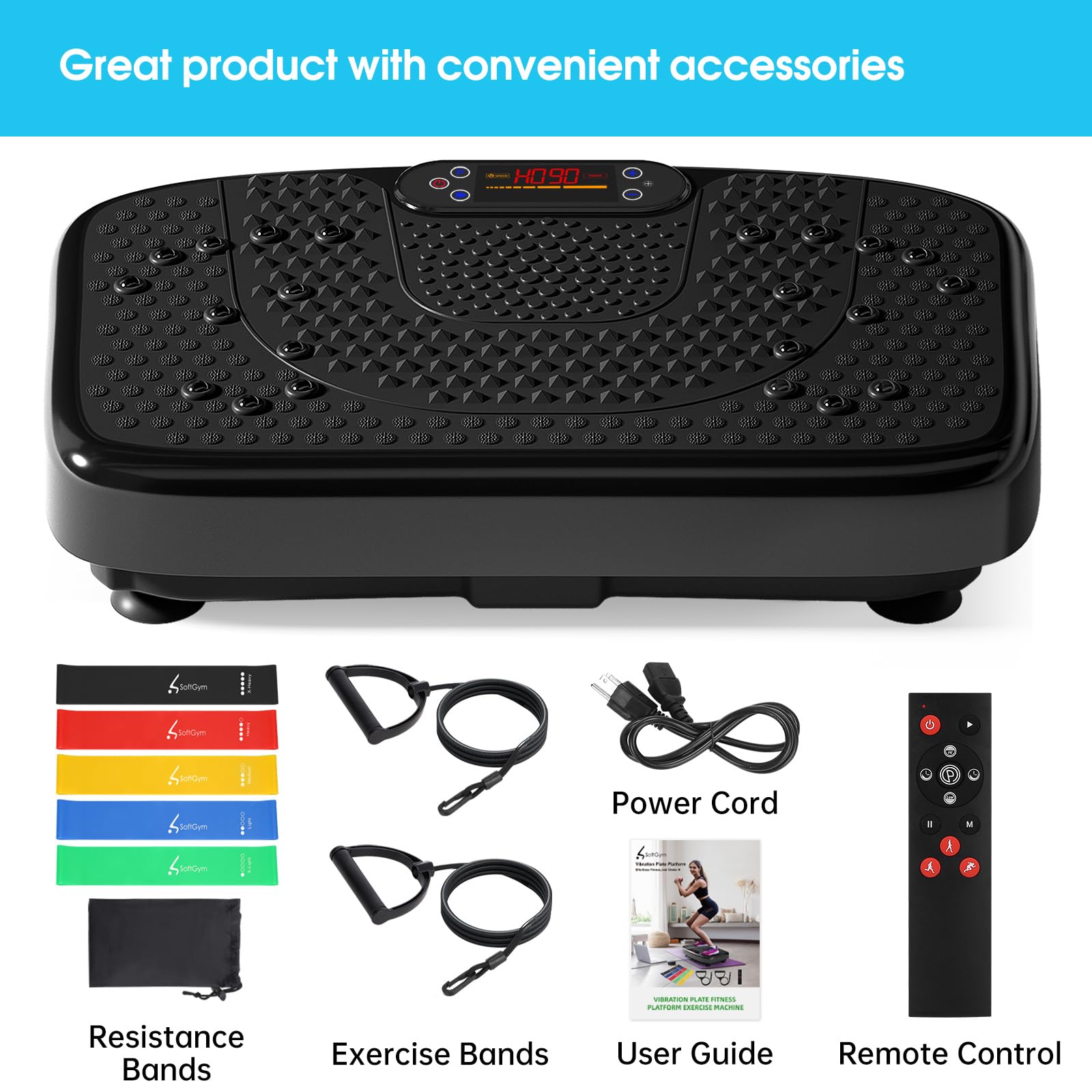 SoftGym embalaje con accesorios incluidos y manual de usuario para instalación rápida
