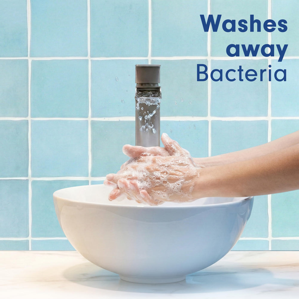 Softsoap comparación de tamaño con manos para visualizar 11.25 fl oz útil diario