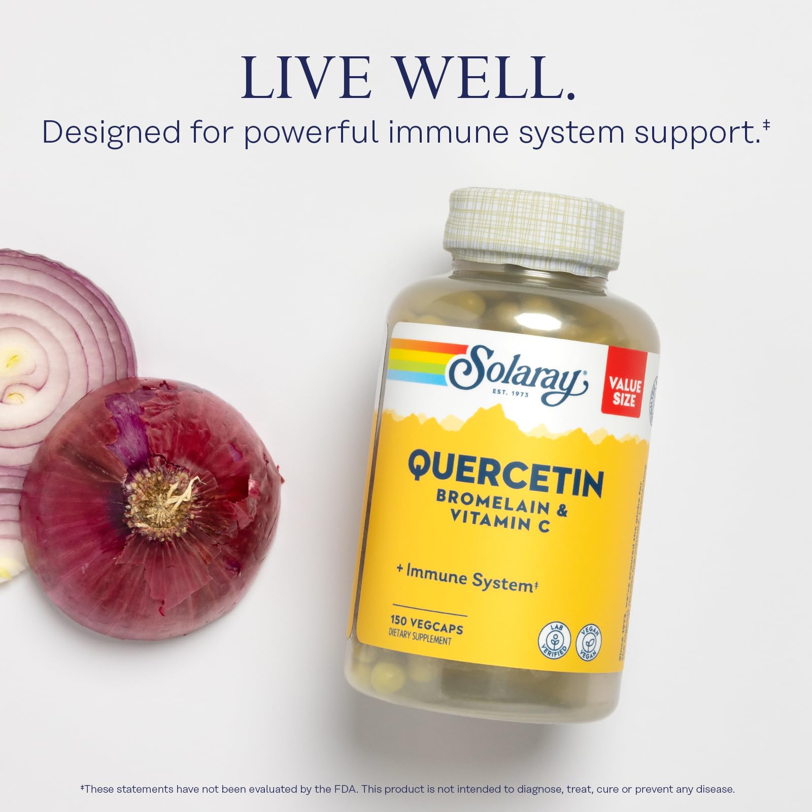 SOLARAY lista de ingredientes destacando quercetina bromelina vitamina C