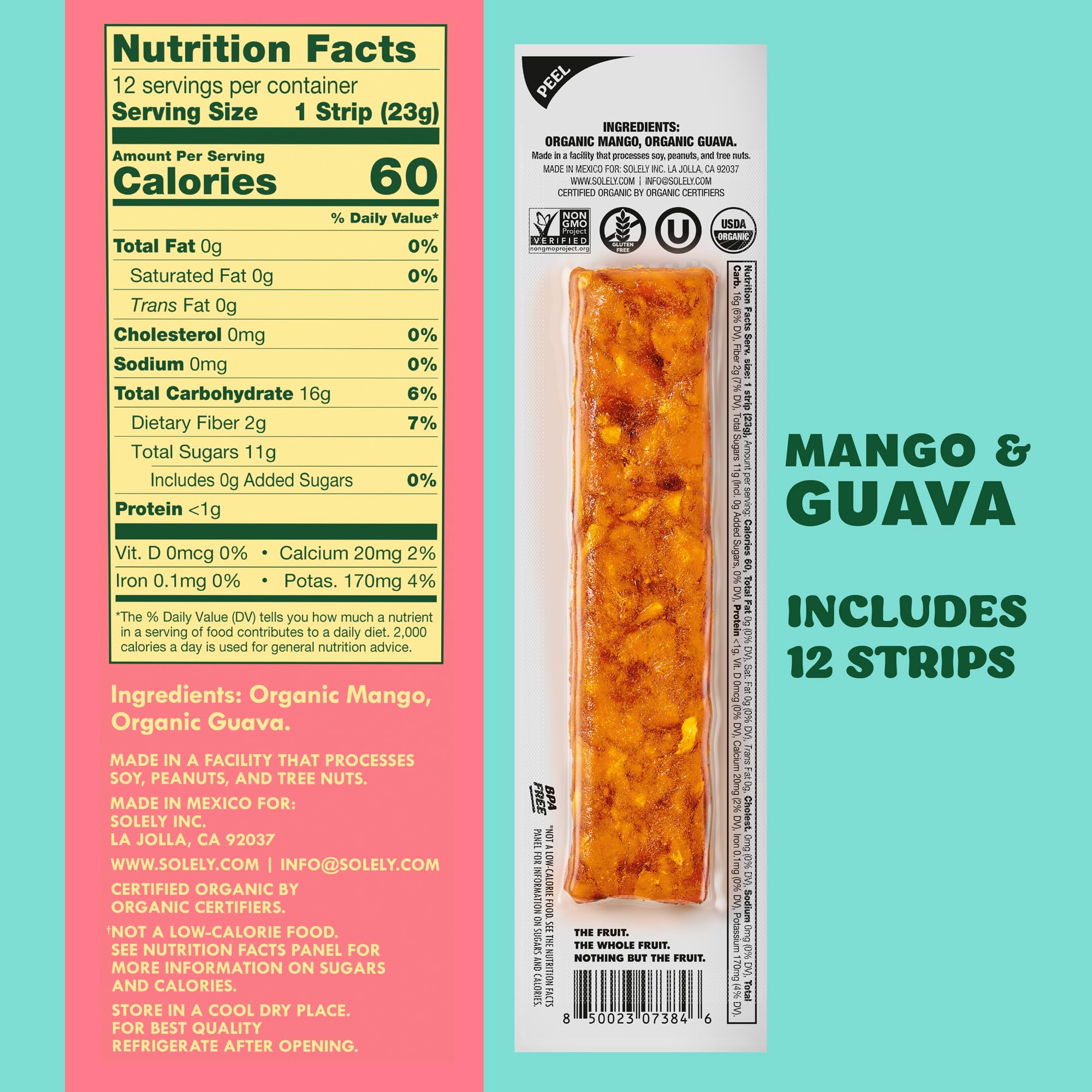 SOLELY etiqueta con ingredientes orgánicos y transparencia en la composición
