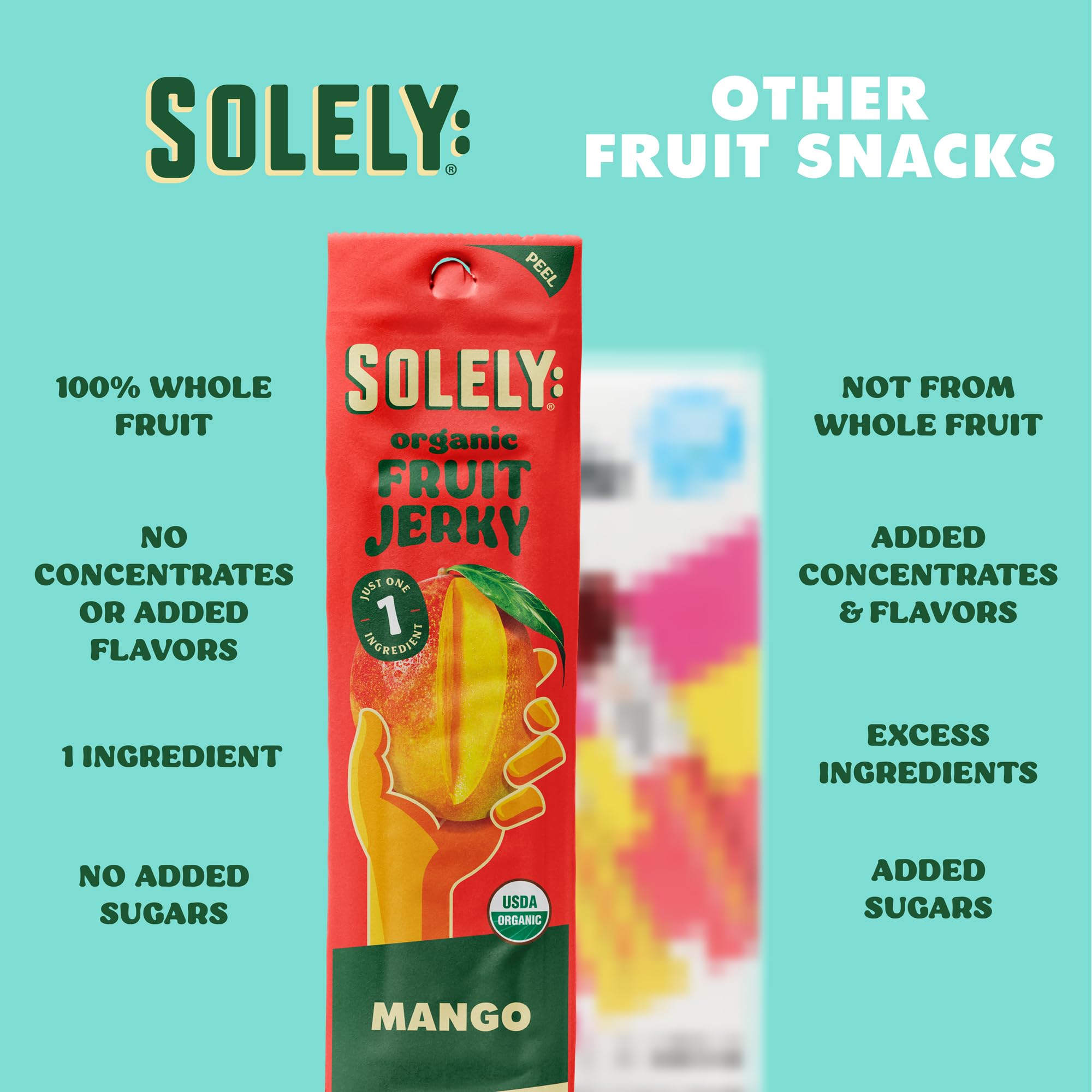 SOLELY mango entero junto a tiras, muestra uso de fruta completa