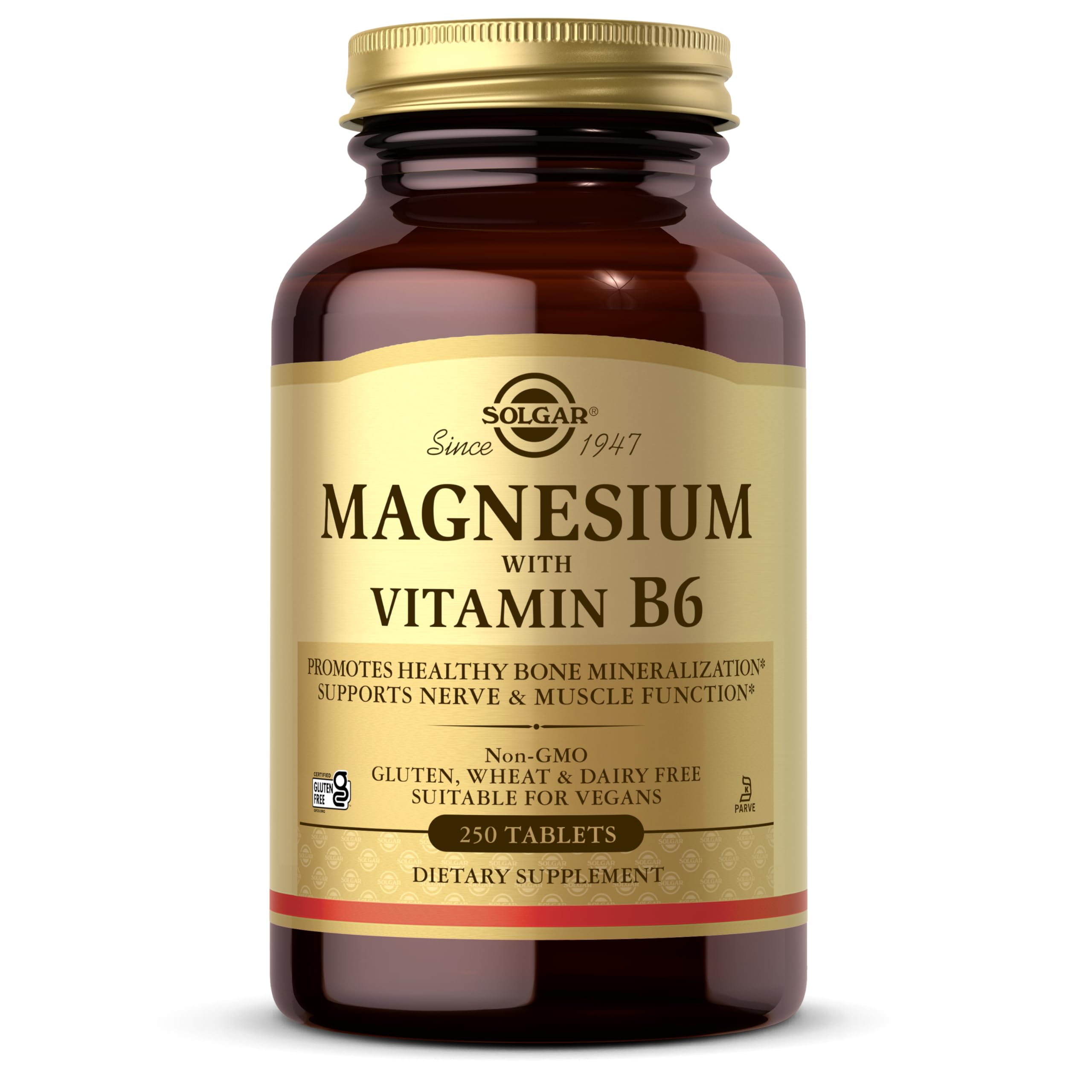 Solgar envase frontal de magnesio con vitamina B6, presentación clara y palabra clave