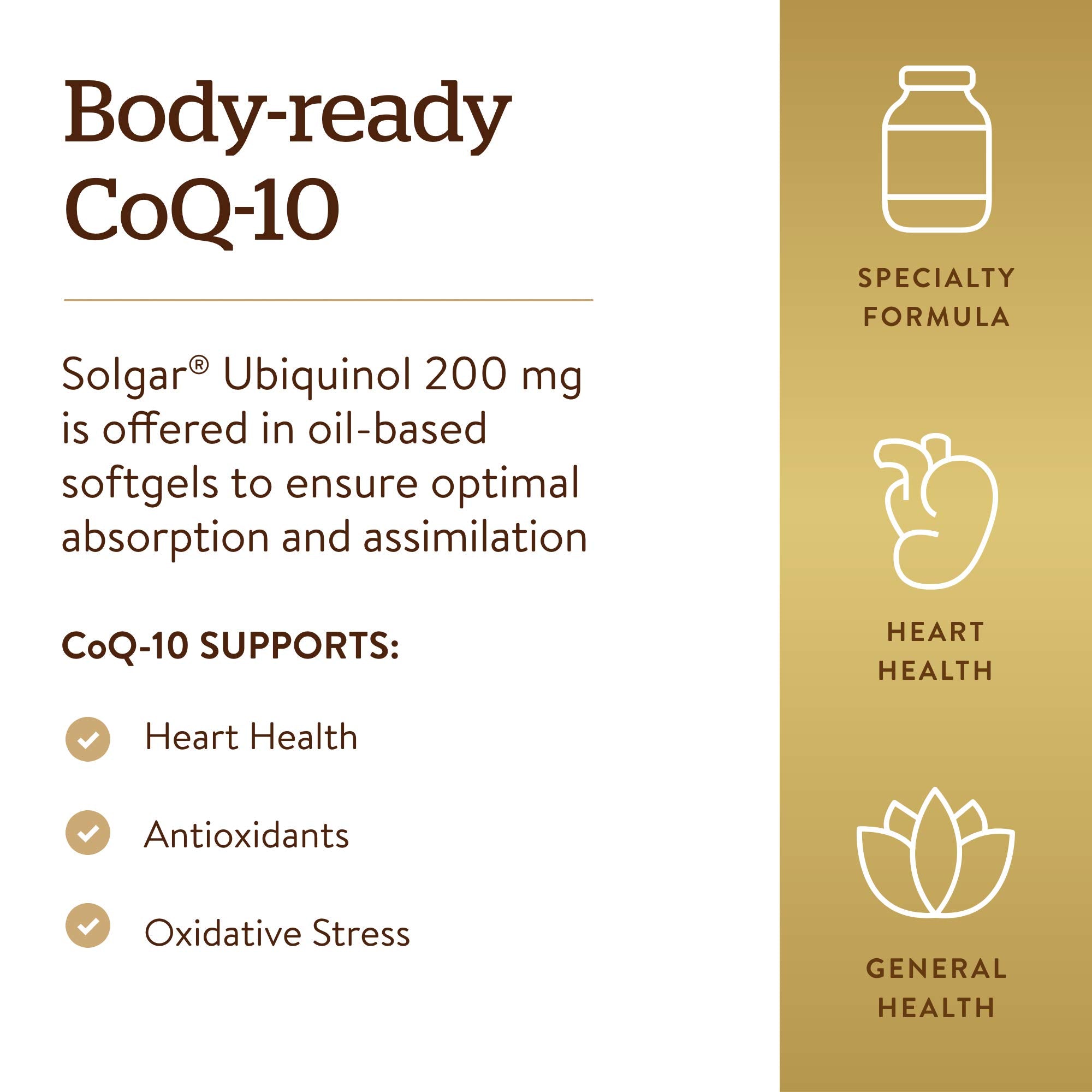 Solgar ubiquinol detalle de etiqueta con información de ingredientes