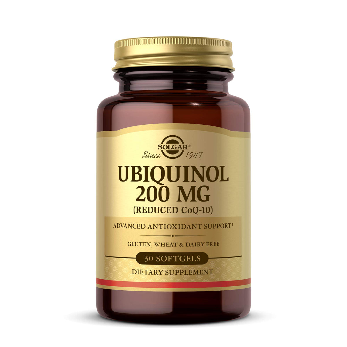 Solgar ubiquinol vista frontal del envase y diseño claro
