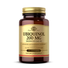 Solgar ubiquinol vista frontal del envase y diseño claro