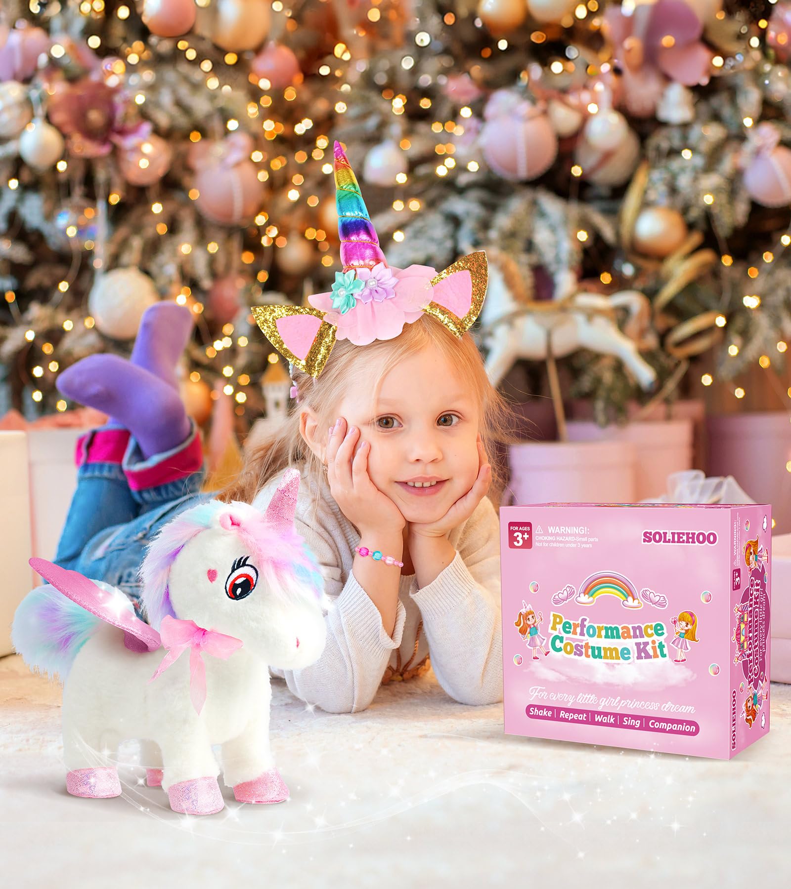 SOLIEHOO unicornio junto a mano adulta para comparar tamaño y escala segura