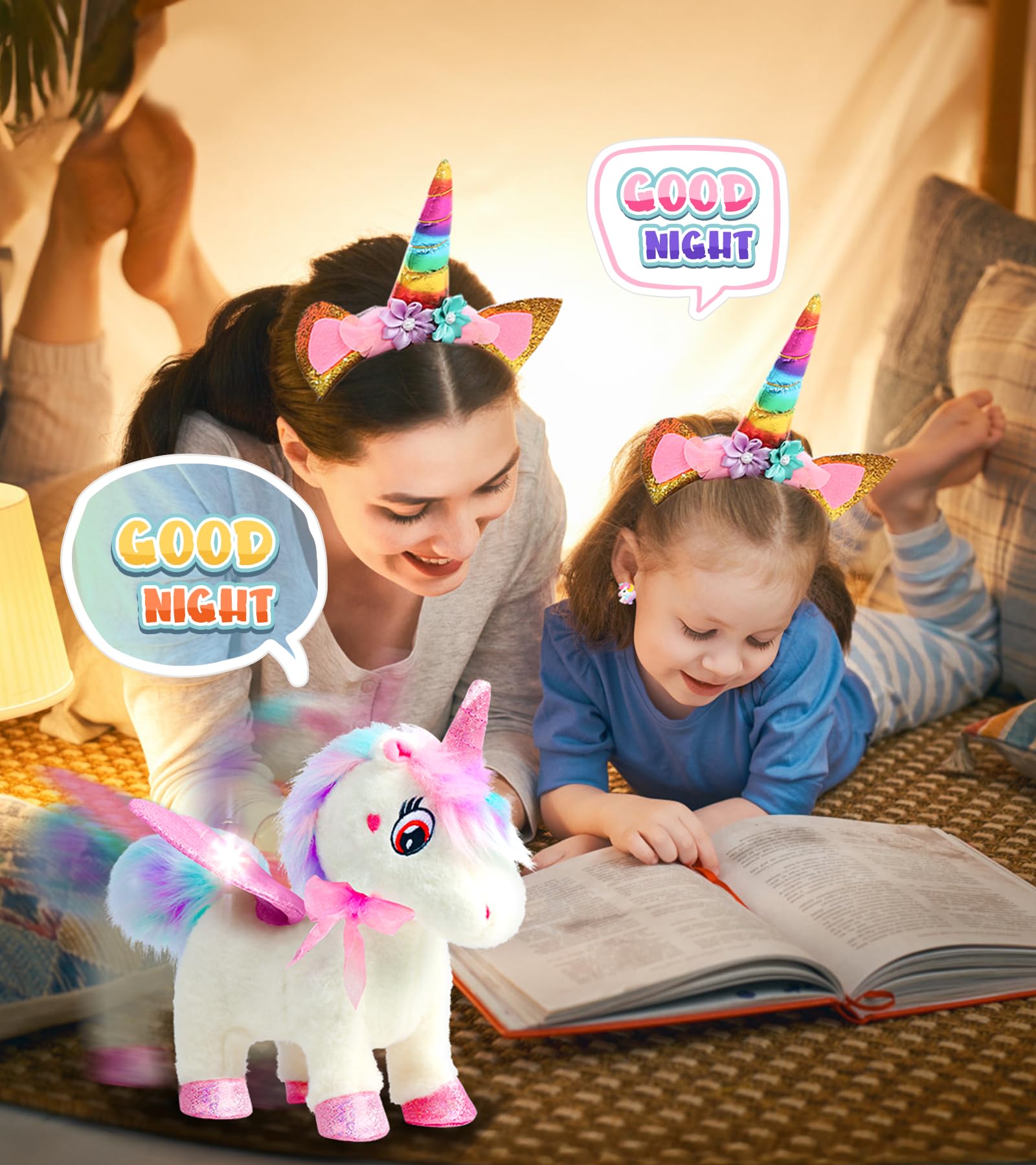 SOLIEHOO niña paseando unicornio con correa, promueve juego activo y social