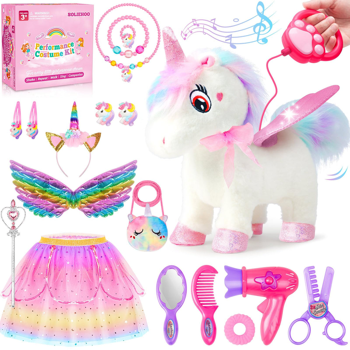 SOLIEHOO unicornio frontal mostrando gesto y sonrisa, ideal para juego imaginativo